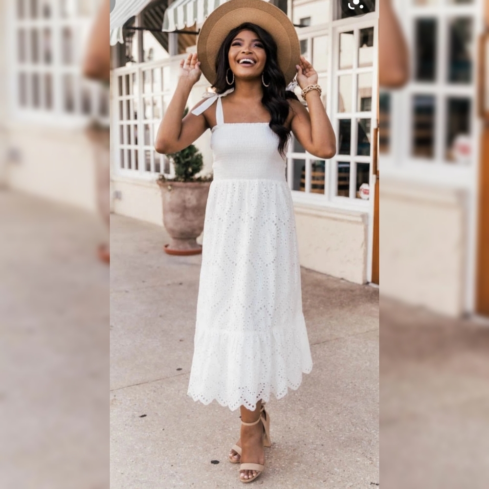 Pink lily white lace midi dress